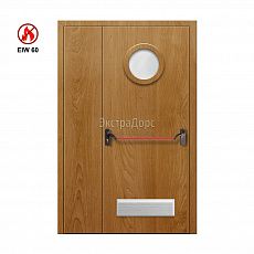 Противопожарная дверь с МДФ EIW 60 ДО-EIW-60 ДП71 полуторная остекленная с решеткой